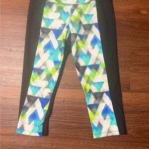 Xersion Girls' Geometric Active Leggings - Blue, Green, Black